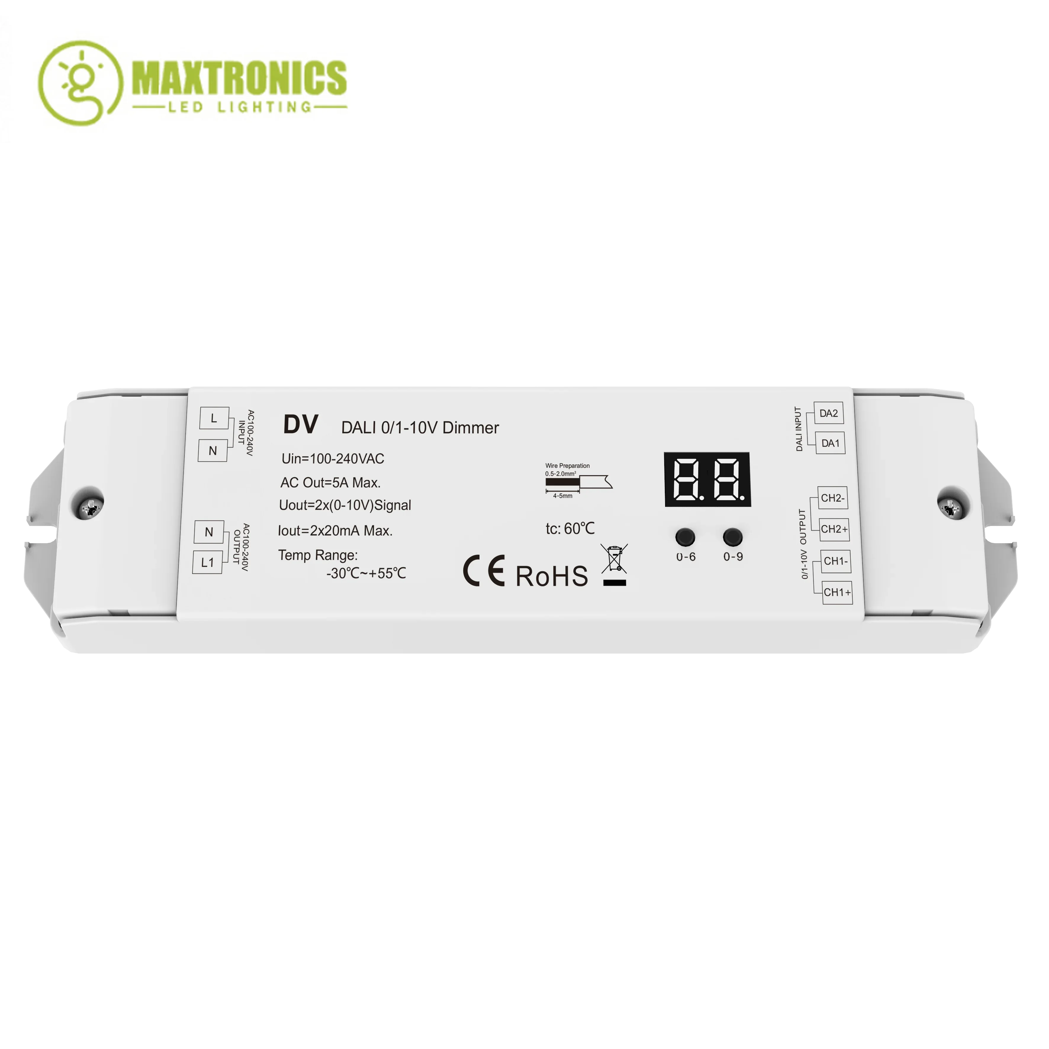 Диммер DALI 0/1-10 в -В переменного тока 2 канала * 20 мА DV с 2-мя деталями входное
