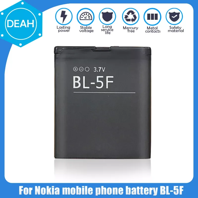 

1PCS BL-5F BL5F BL 5F Replacement Phone Battery For Nokia N95 N96 N98 N99 N72 N78 N93i 6290 E65 6290 E65 6210 6210S/N 6710N