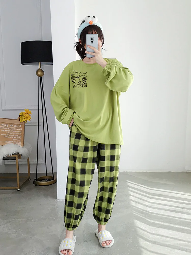 Женские пижамы больших размеров Chubby Girl весна и осень комплект из чистого хлопка