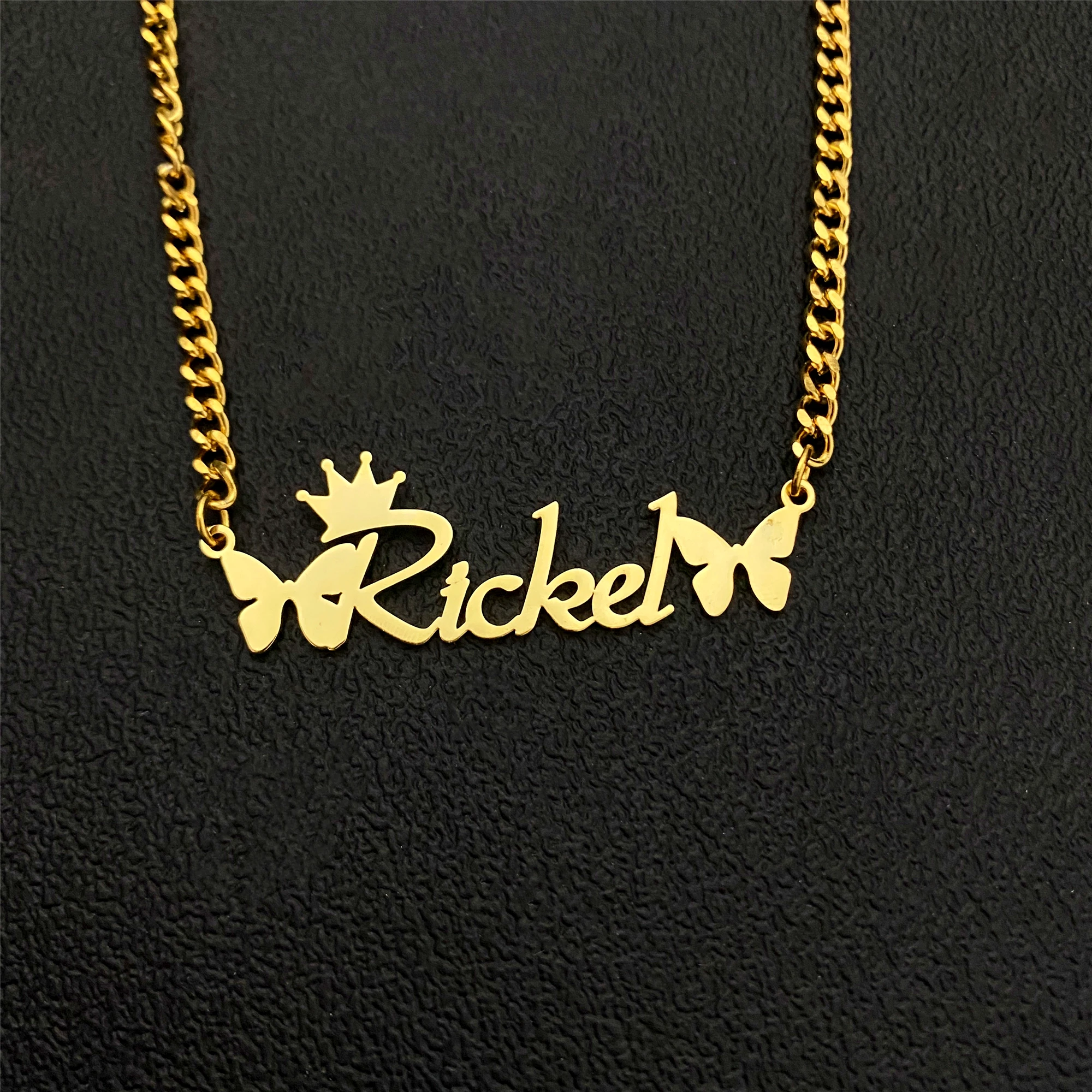 

Ожерелье с именной табличкой и короной, персонализированное ожерелье-чокер с бабочкой, ювелирные изделия из нержавеющей стали для женщин, п...