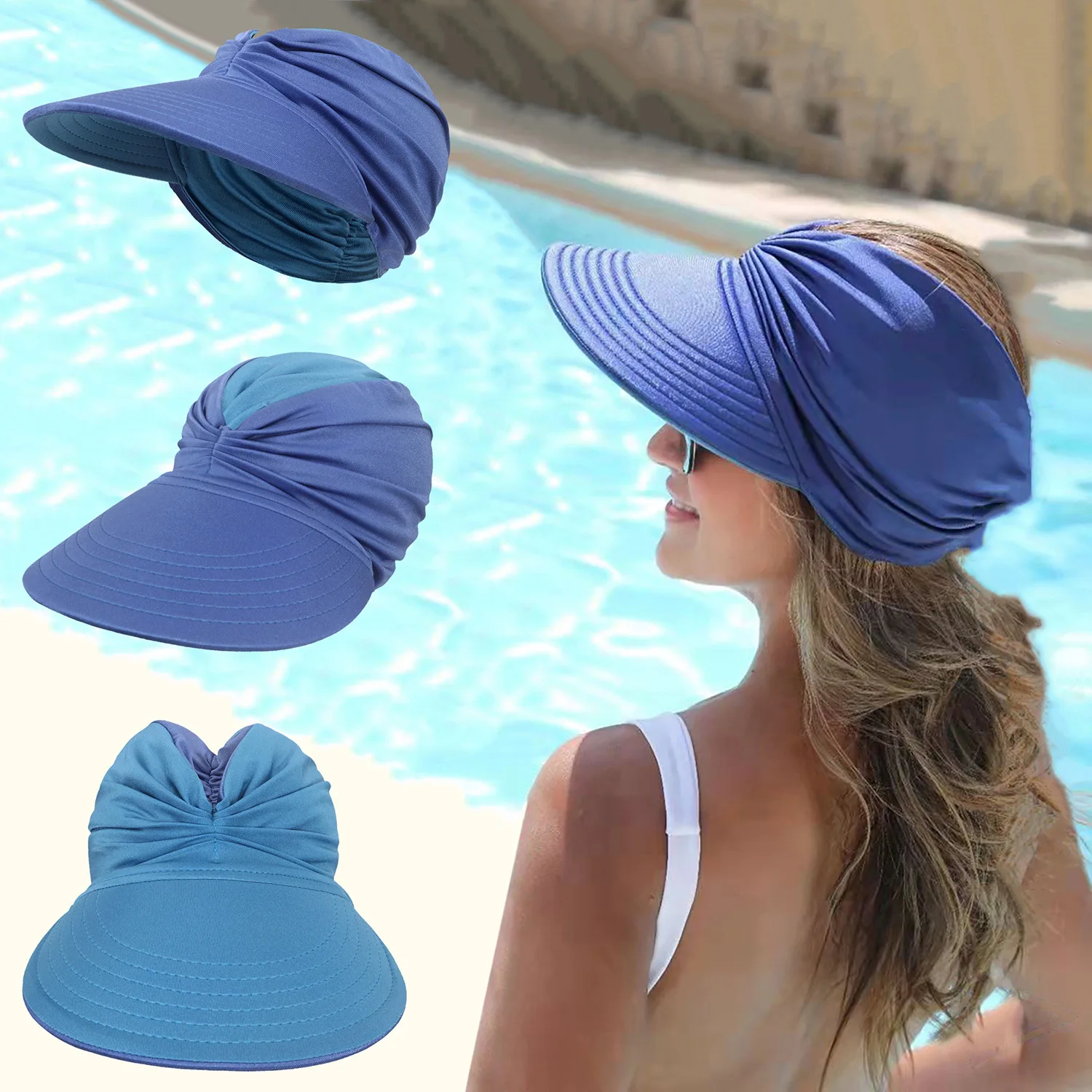 

Summer Sun Visor Hat Women Adjustable Golf Cap with Wide Brim UV Protection Beach Sport Hat Double-Side-Wear Travel Sunhat