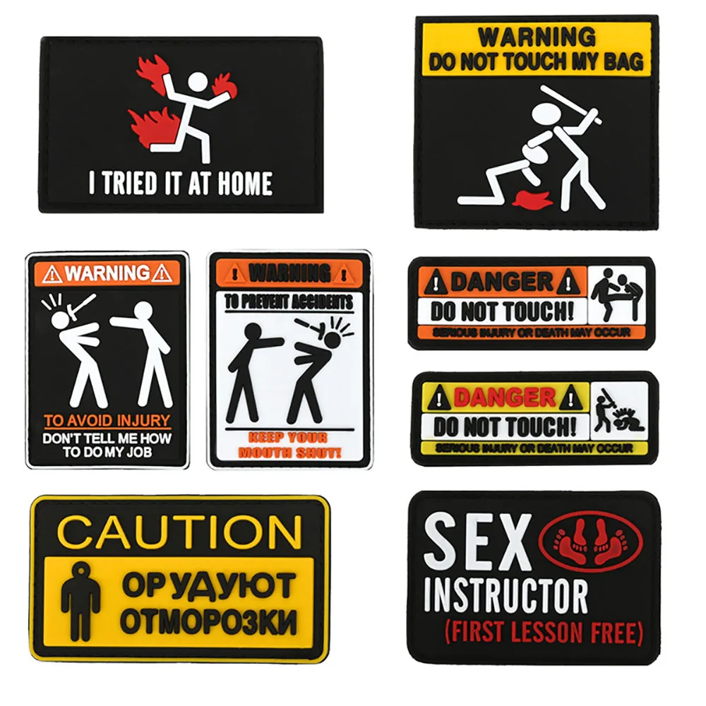 

WARNING TOUCH ME PVC Rubber high quality patches Tactical military armband Badge hook Cloth Sticker Shoulder Emblem Applique