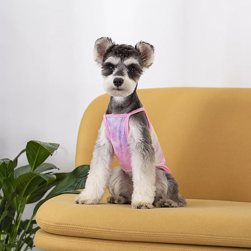 

New Pet Dog Clothes Summer Cotton Fabric Pet Clothes Tie Dye Printed Dog Vest Small and Medium Dog Yorkshire Sling Dog Clothing