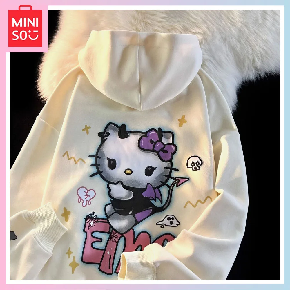 

Miniso Hello Kitty Cartoon Printed Cotton Hoodie Girl Autumn Winter Oversize Long Sleeved Top Bestie Birthday Christmas Gift