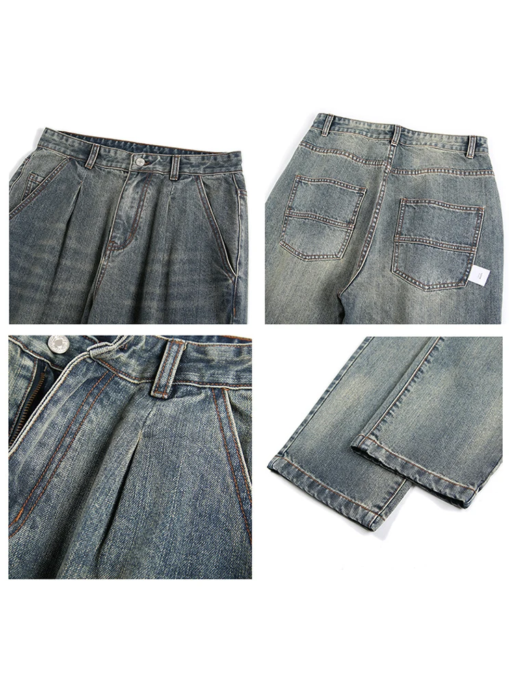 European and American Men Four Seasons Jeans Men's and Women's Same High Street American Wide-leg Pants Streetwear Ins Hot Sale