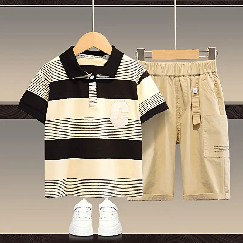 

2023 Summer Casual Girls Stripe T-Shirt + Solid Pant Sets School Kids Top Tees Set Children 2 Pieces Outfits 5-16 Years