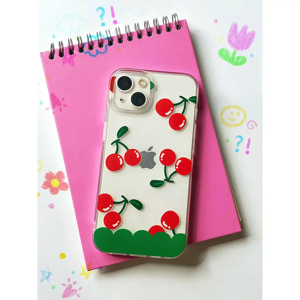 

Korean Geometric Cherry Phone Case for IPhone 14 11 12 13 Pro Max Mini Cute Funny Phone Case for IPhone XS Max 7 8Plus