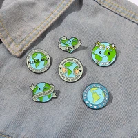 protect the environment love the earth enamel pin save the earth geometric round metal brooch denim fashion jewelry kid gift