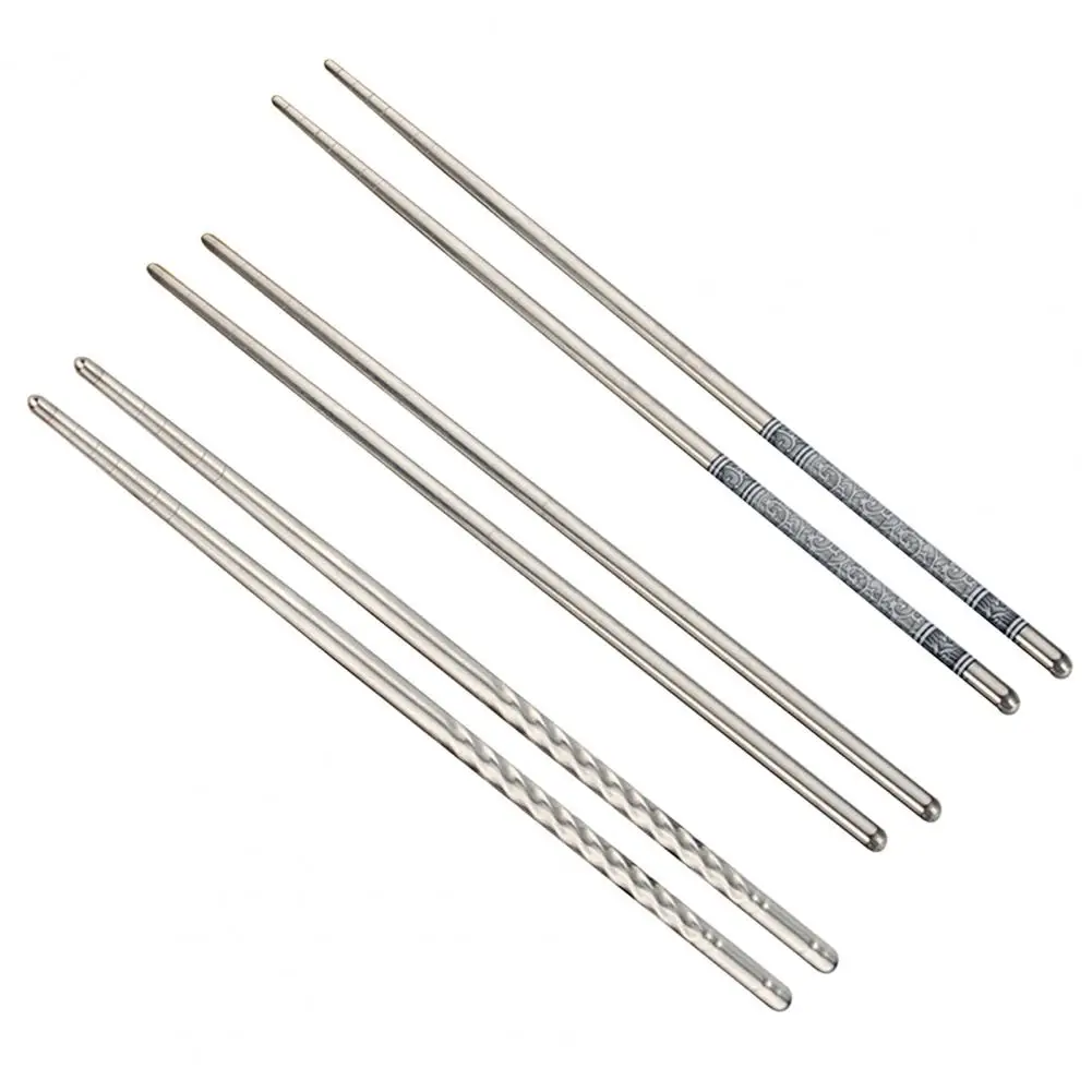 

3 Pairs Classical Chop Sticks Silver Chinese Chopsticks Corrosion Resistant Reusable Stainless Steel Chop Sticks Reusable