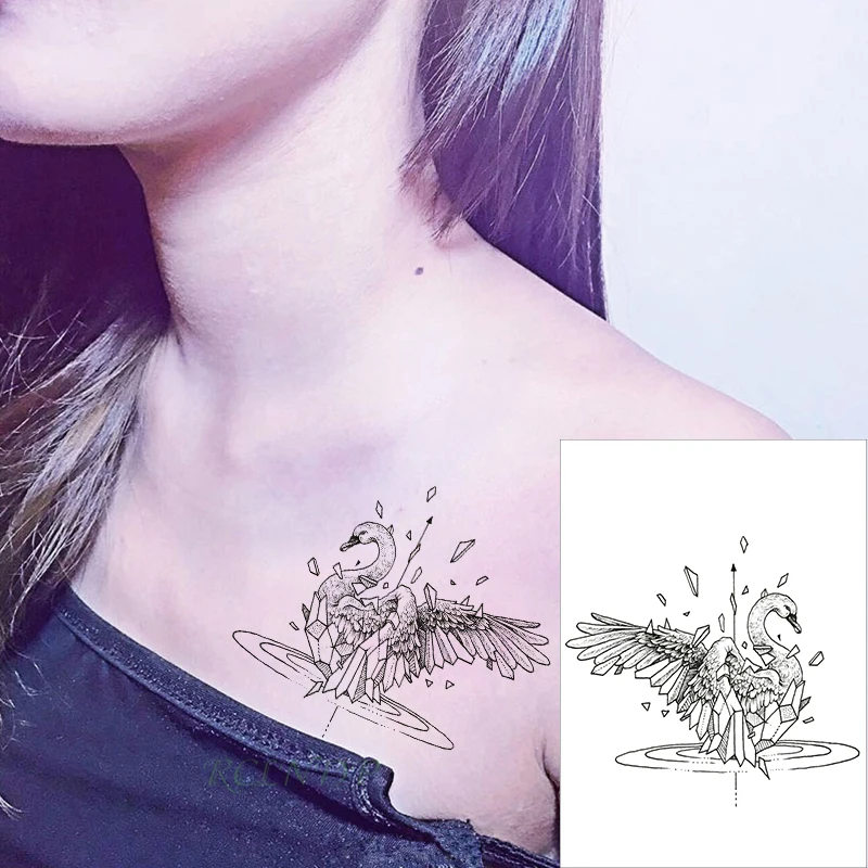 

Waterproof Temporary Tattoo Sticker cartoon swan bird small art black fake tatto flash tatoo hand leg arm back for kid men women
