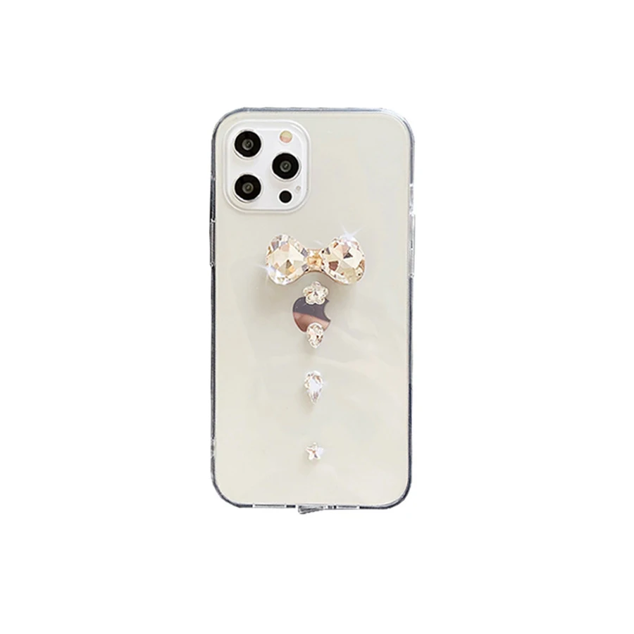 

Rhinestone Bow Transparent Soft Phone Case For Iphone 13 12 Mini 14 11 Pro Max X Xr Xs Max 7 8 Plus Se 2020 Protective Fundas