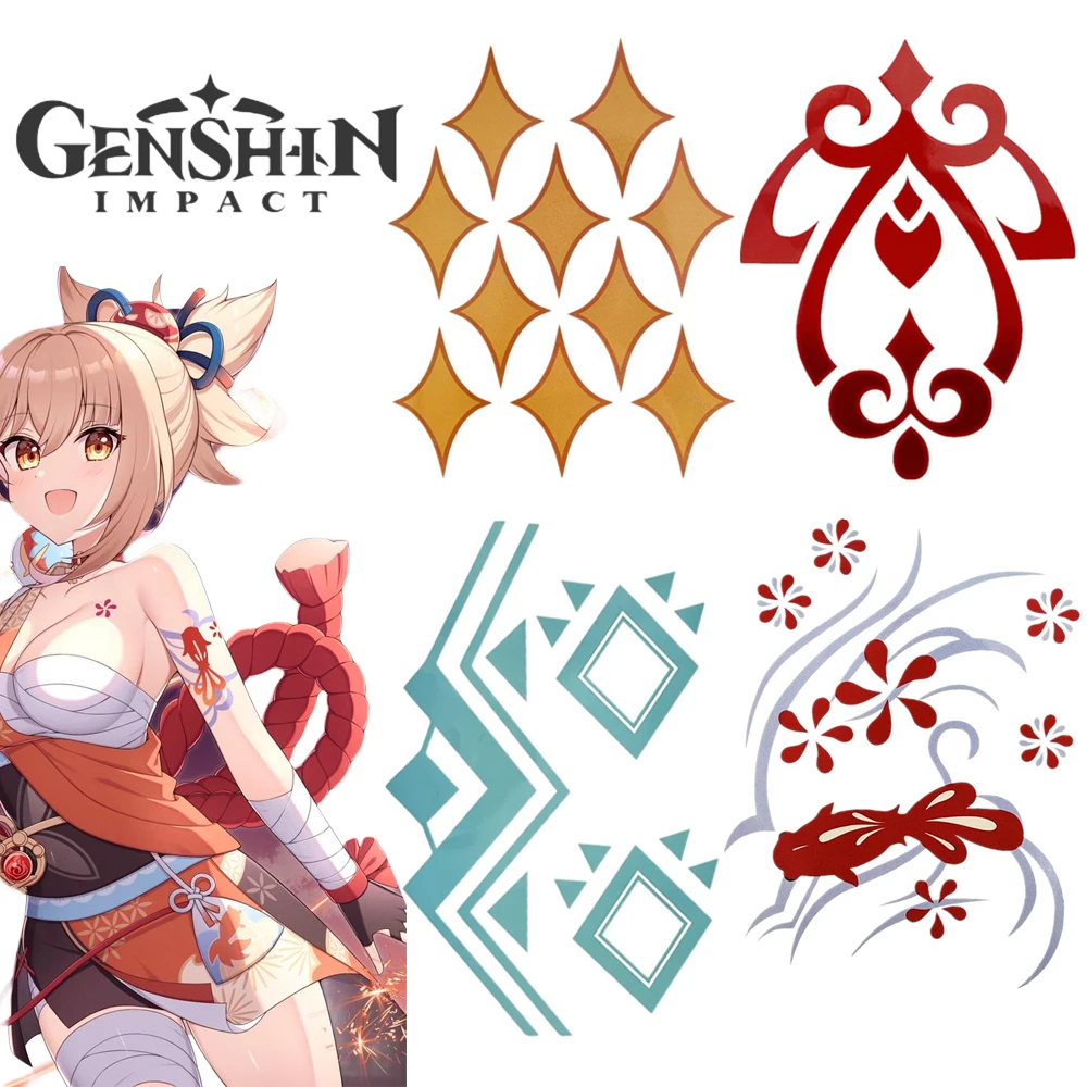 Игра Genshin Impact Albedo Nilou Barbatos Yoimiya Татуировка Маскарад косплей водостойкая поддельная татуировка стикер Хэллоуин
