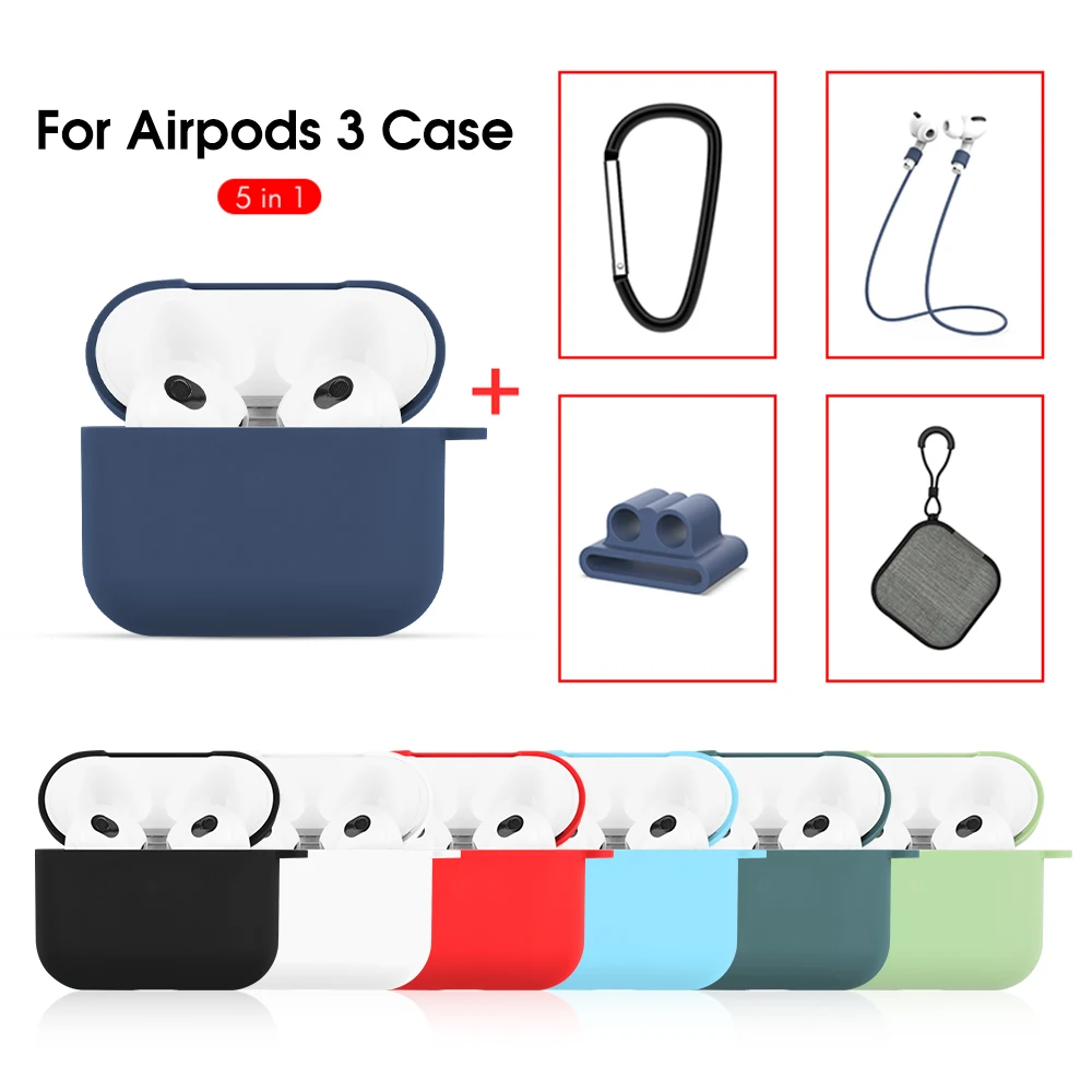 

5 In 1 Earphone Protective Set Case For AirPods 3 Anti Lost Rope Strap Soft Silicone Case For Air Pod 3rd Headphone Portable Bag