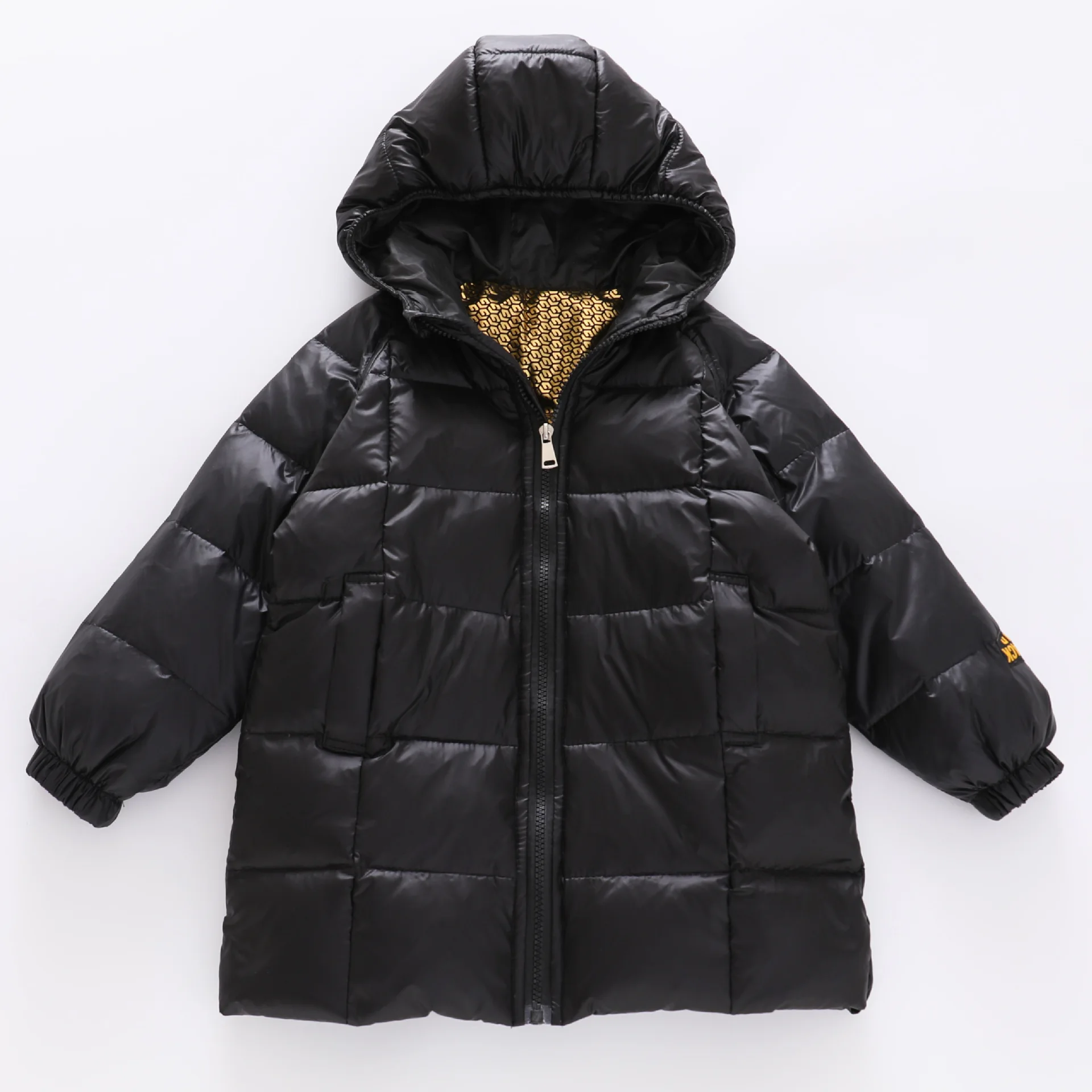 Осенне-зимний детский пуховик из полиэфирного волокна черного и золотого цвета