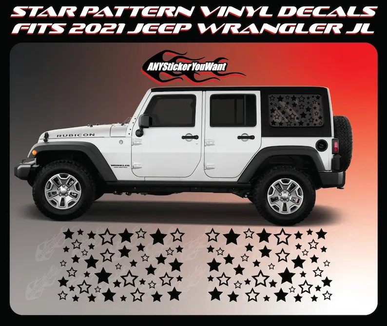 

Виниловые наклейки на окна с узором в виде звезд для Jeep Wrangler JL 2021