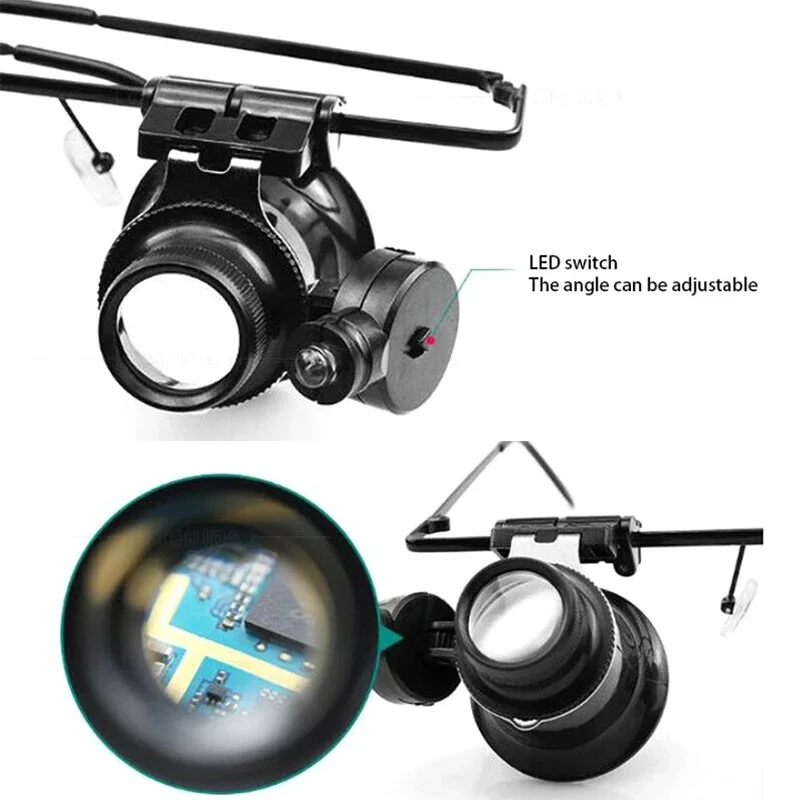 

20X LED Light Monocular Eyeglasses Magnifier Headband Magnifying Glass Loupe Jewelry Watch Part Repairing Eye Magnifier