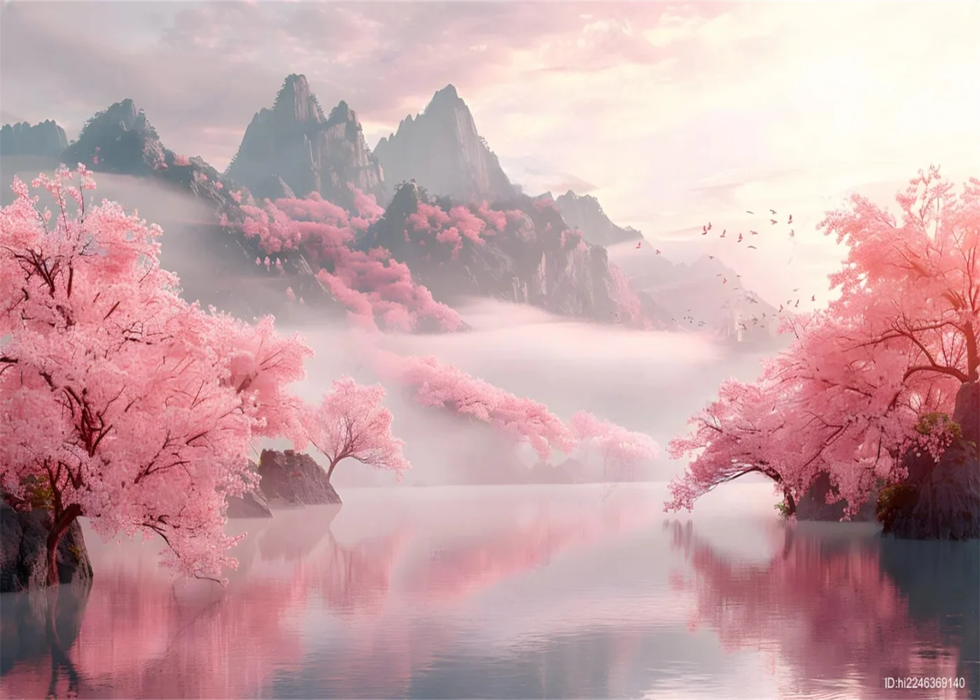 

Фотообои 3D "Горный пейзаж с озером и птицами"