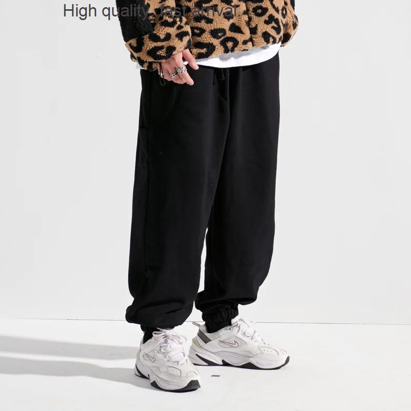 Ankle-Tied Fleece-Lined Draping Sweatpants Men's Autumn and Winter Korean Style Sports Pants Solid Color Pants Trendy Loose