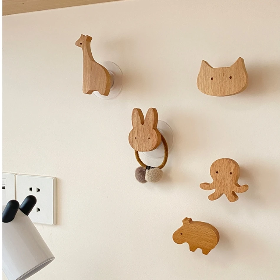 

1pcs Creative Wooden Hook Nordic Cute Animal Hook Wall Hanging Coat Hook Home Decoration Solid Wood Hook Kitchen Accessories