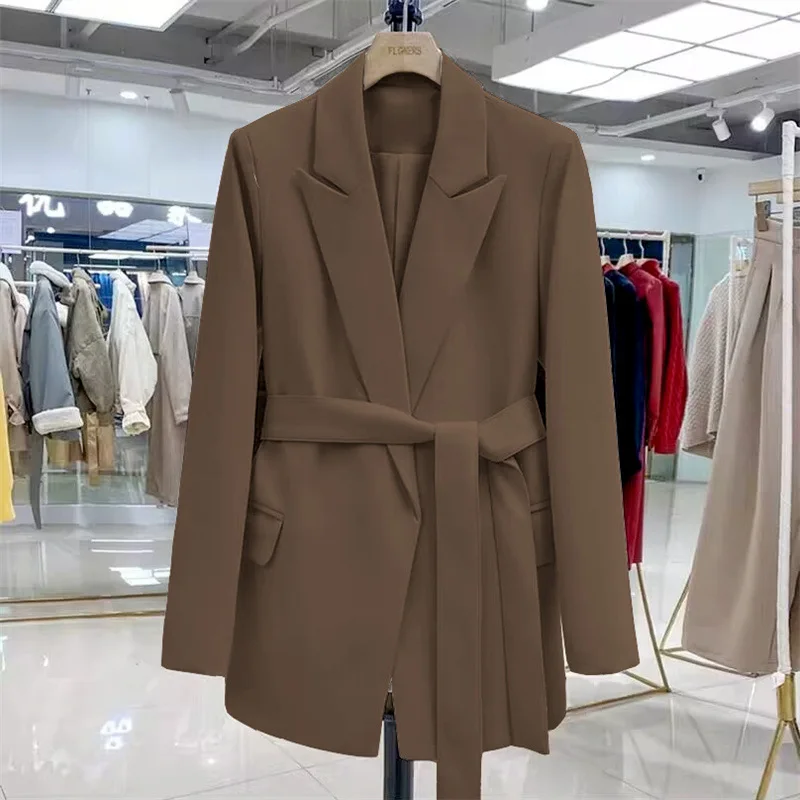 Женский элегантный пиджак на шнуровке офисные женские пальто свободный крой