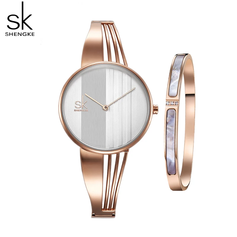 

Shengke Fashion Gold-plated Women Watches Charm Top Luxury Ladies Quartz Wristwatch Bracelet Set Series Elegent Relogio Feminino