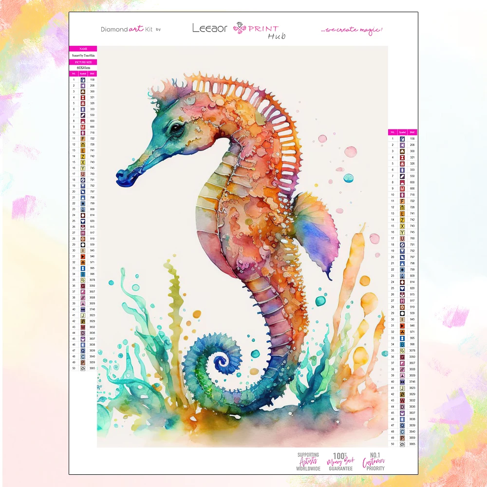 

5D Living Room Kitchen Decoration Diamond Painting Colorful Ocean Wildlife Seahorse Embroidery Craft Picture Mosaic Full Crystal