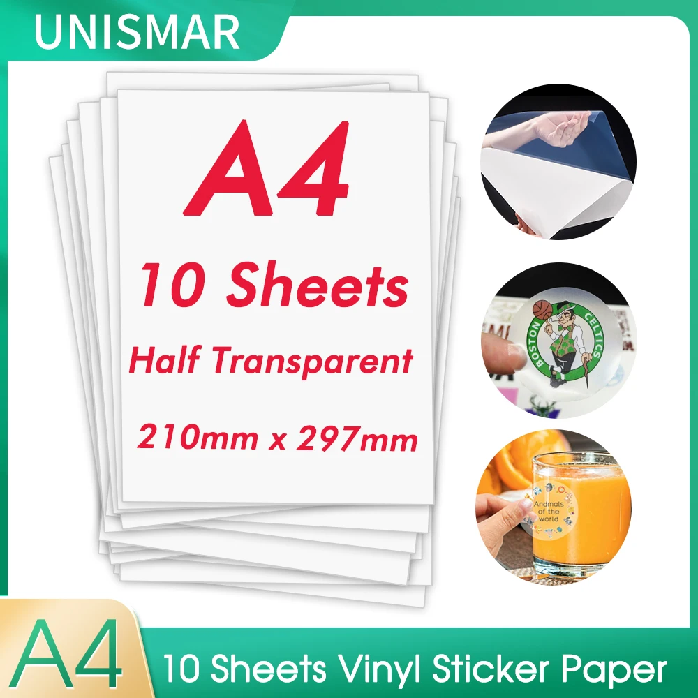 10 Sheets A4 Printable Sticker Paper Transparent Vinyl Sticker Printer Paper Clear Self-adhesive Paper for Inkjet Laser Printer
