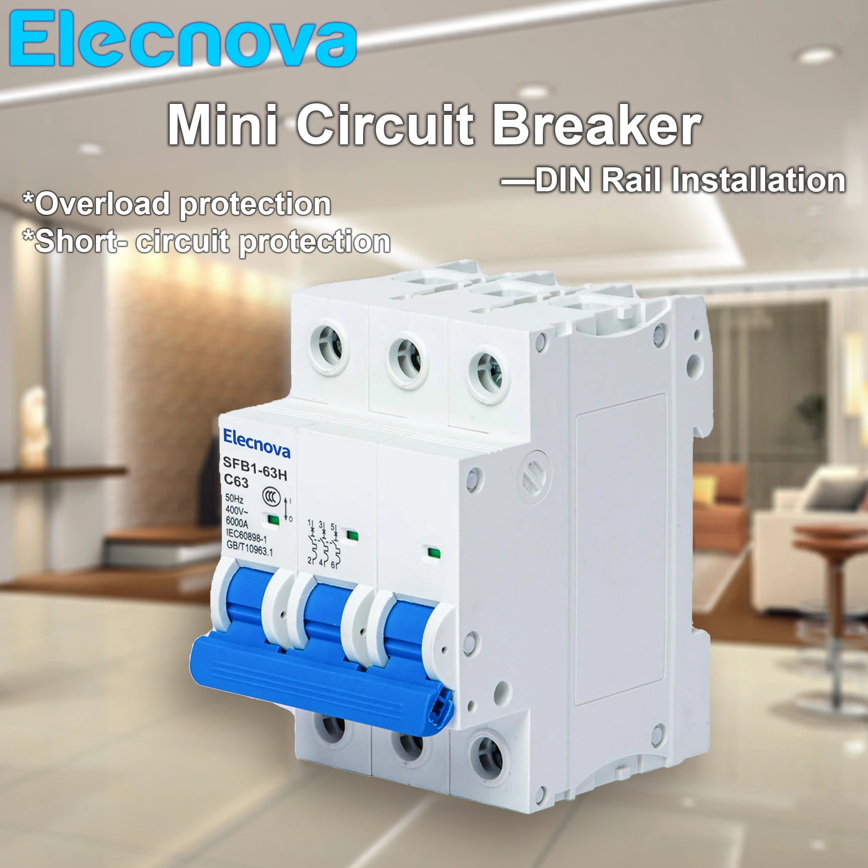 Мини-автоматический выключатель 3P MCB AC 6KA SFB1-63HC 6(63)A 400V DIN-рейка, миниатюрные выключатели, воздушный переключатель-защита от перегрузки, короткого замыкания