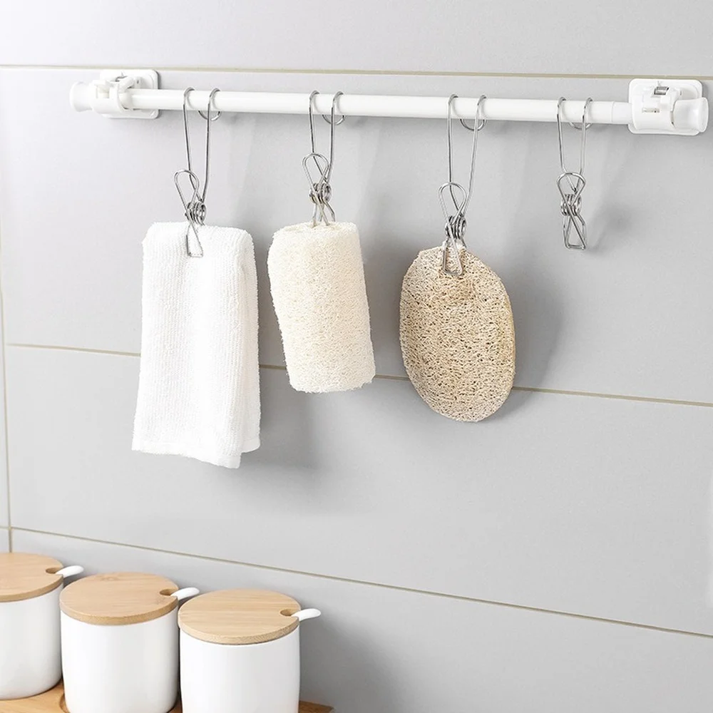 

6Pcs Multipurpose Stainless Steel Clips Hook with Hanging Holder Kitchen Sundries Bathroom Towel Clothes Clip Socks Organizer