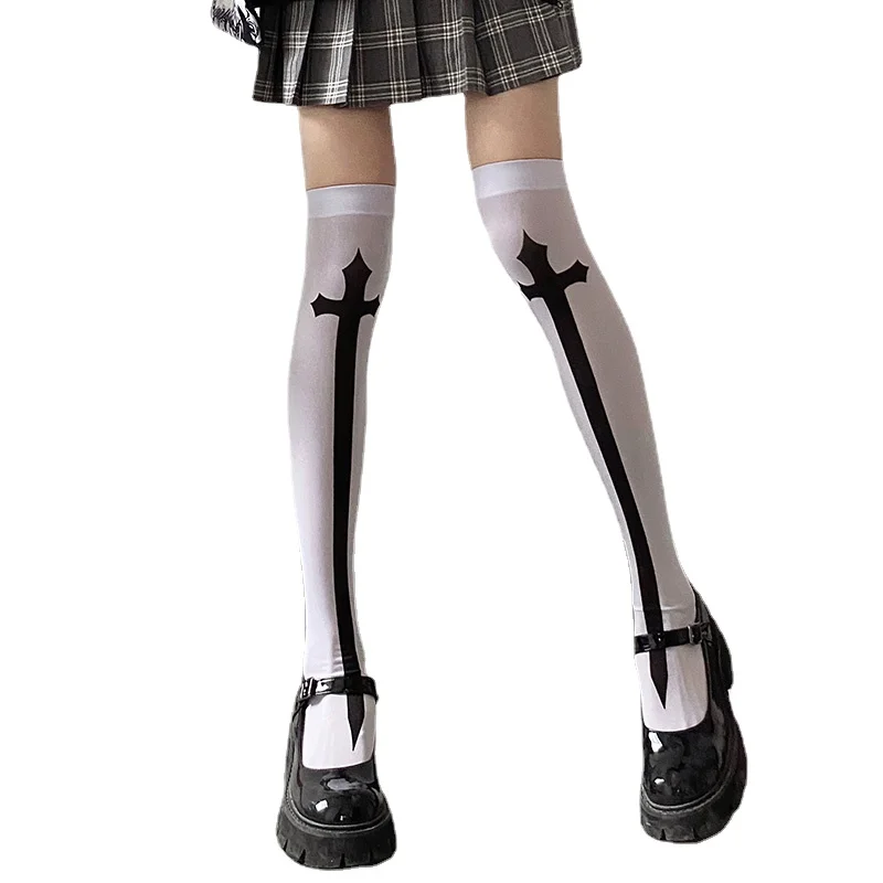 New Hot Girl Bone Bow Socks Streetwear Girls Black Sweet Cute Pink Y2K Harajuku Lolita Fishnet Stockings Thigh High Stockings