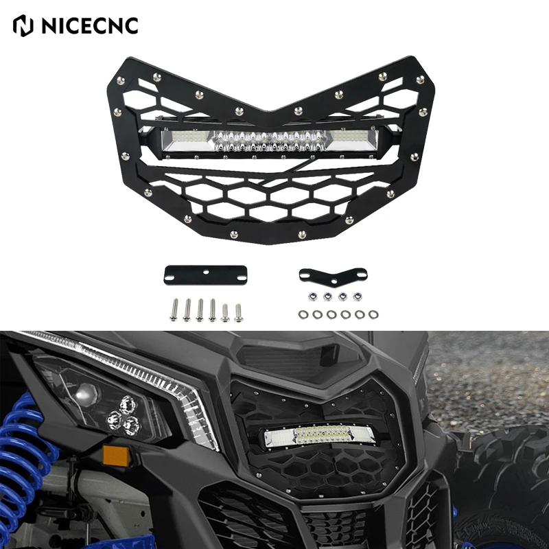 NiceCNC UTV Front Bumper Mesh Grill Guard With 32W LED Light Bar For Can Am Maverick x3 4x4 XDS XRC XMR Turbo DPS 2017-2021 2020