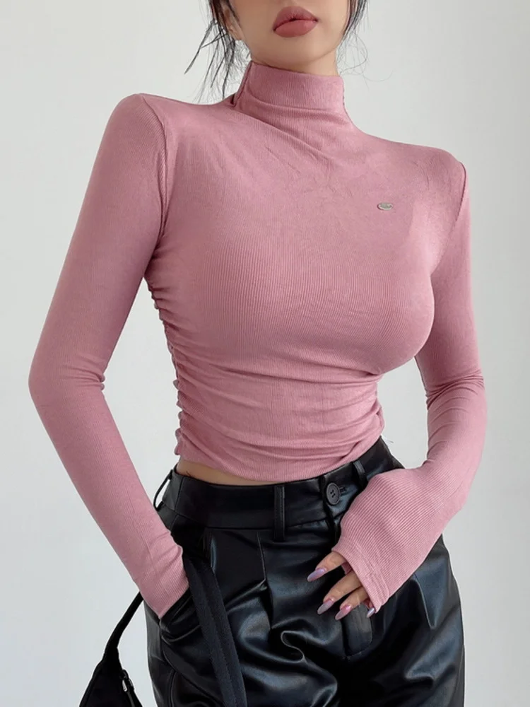 

Женская водолазка с заклепками и длинным рукавом, Осень-зима