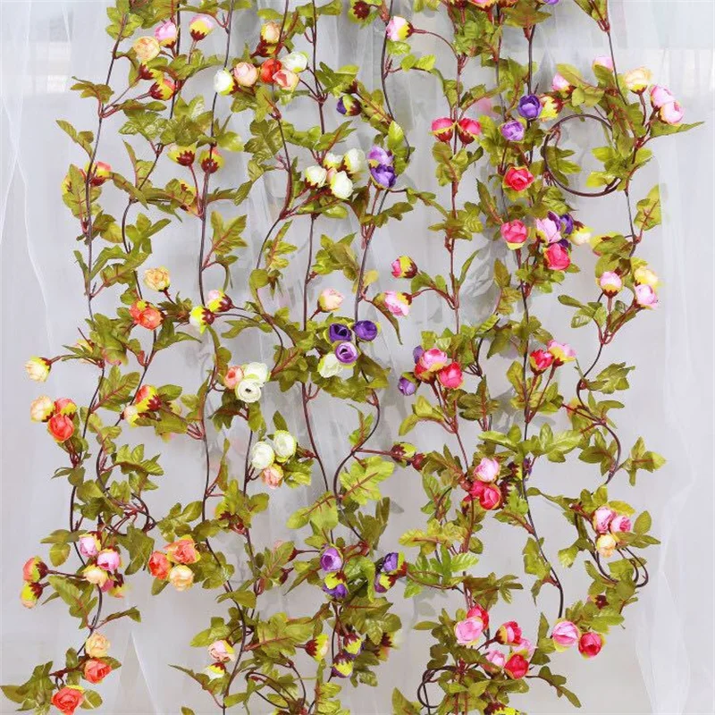 

2pcs Artificial Rose Flowers Vine 45pcs Flower Buds DIY Garland Home Decoration Wedding Decor Wall Hanging Ivy