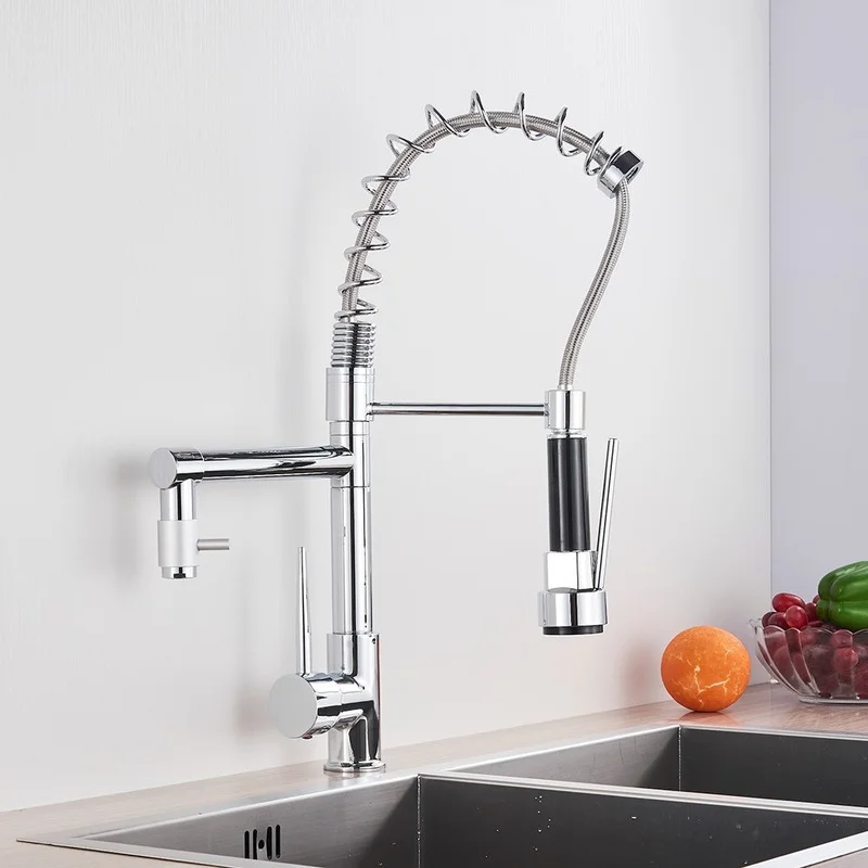 

Uythner Chrome Brass Basin Kitchen Faucet Vessel Sink Mixer Tap Spring Dual Swivel Spouts Sink Mixer Bathroom Faucets Hot Cold