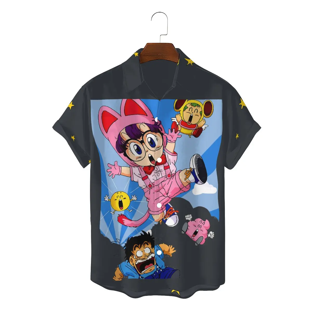 

Funny Characters Men Hawaii Shirts Dr Slump Japanese Manga Square Collar Tops 3D Shirt Funny Top Quality Birthday Gifts