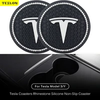new bling car coaster water cup non slip silicone mat pad for tesla model 3 model s model x model y roadster performance 2