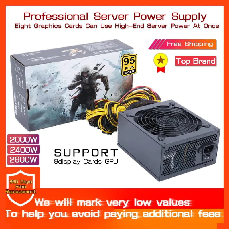 

1800W 2000W 2400W 180V-260V ATX ETH Mining Bitcoin Power Supply 95% Efficiency Support 8 Display Cards GPU for BTC Bitcoin Miner