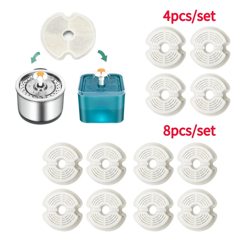 

4/8pcs Replacement Activated Carbon Filter For Cat Dog Water Drinking Round Fountain Dispenser Pet Supplies Replaced Filters