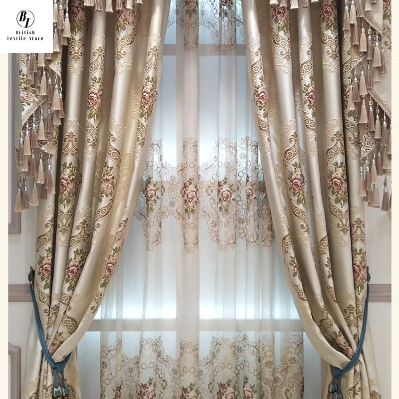 Французские Ретро Кремовый Стиль Картина Маслом Атмосфера Шторы для Гостиной