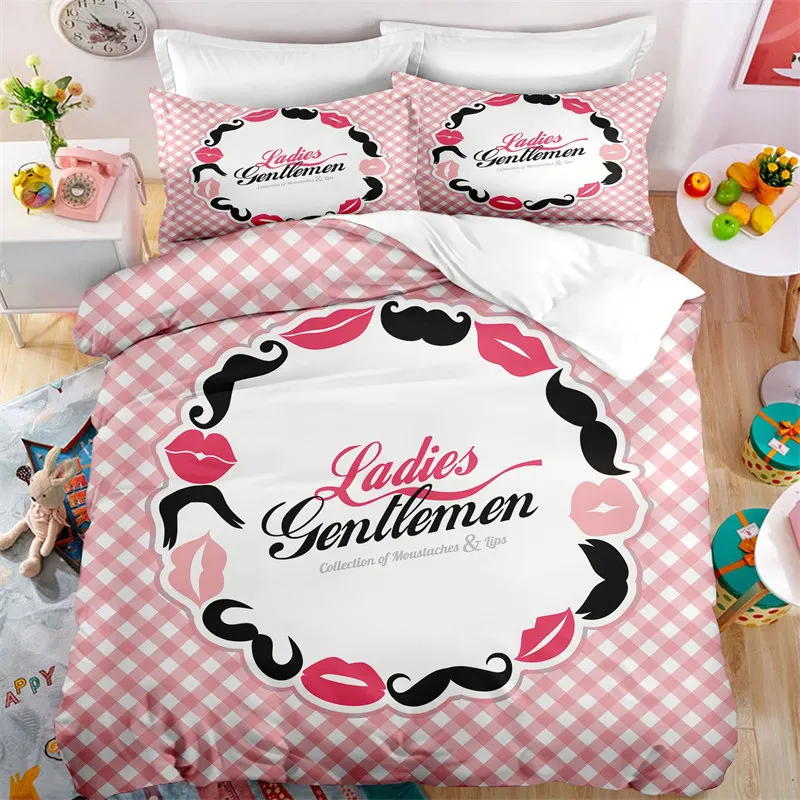 

Romance Duvet Cover Man Mustache Woman Lip Quilt Cover Microfiber 3D Print Bedding Set Couple Valentine Day Home Decor For Teens