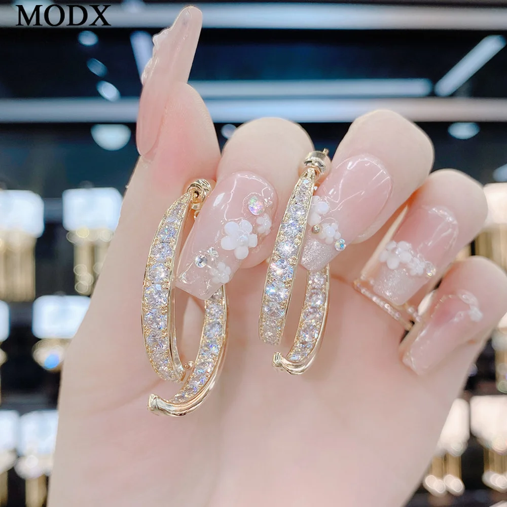 

Fashion Cross Curved Drop Earring 18KGold Plated Luxury Crystal Zircon Earring 2022 Trend forWomen Stick Drop Crystal EarJewelry