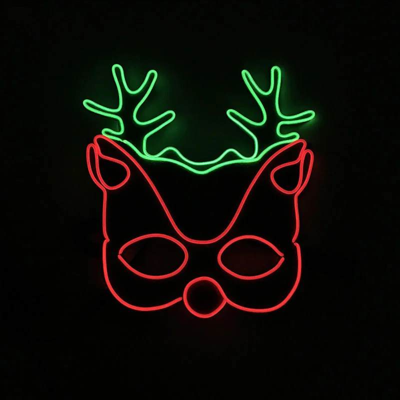 

Happy Colorful Light Up Maks Funny LED Glowing Christmas Party Felt Mask Half Face Luminous Deer Mask Festival Costume