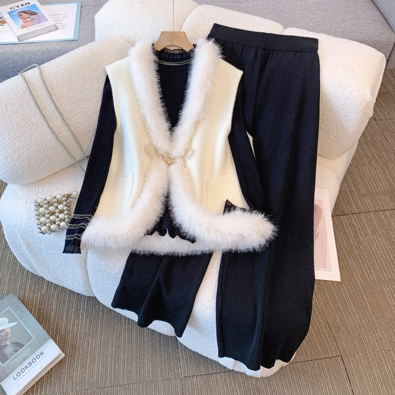 Женские вязаные кардиганы на пуговицах свитера + комплекты брюк жилет женские