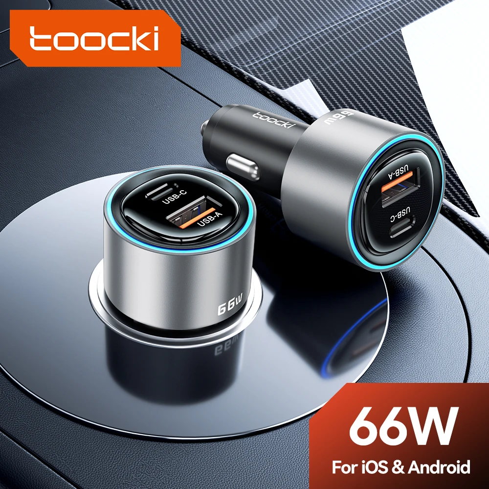 Фото Автомобильное зарядное устройство Toocki 66W USB Type-C с быстрой зарядкой PD 30W SFC PPS для iPhone 17 16 15, Samsung Galaxy S26 S25, Xiaomi, Huawei №1