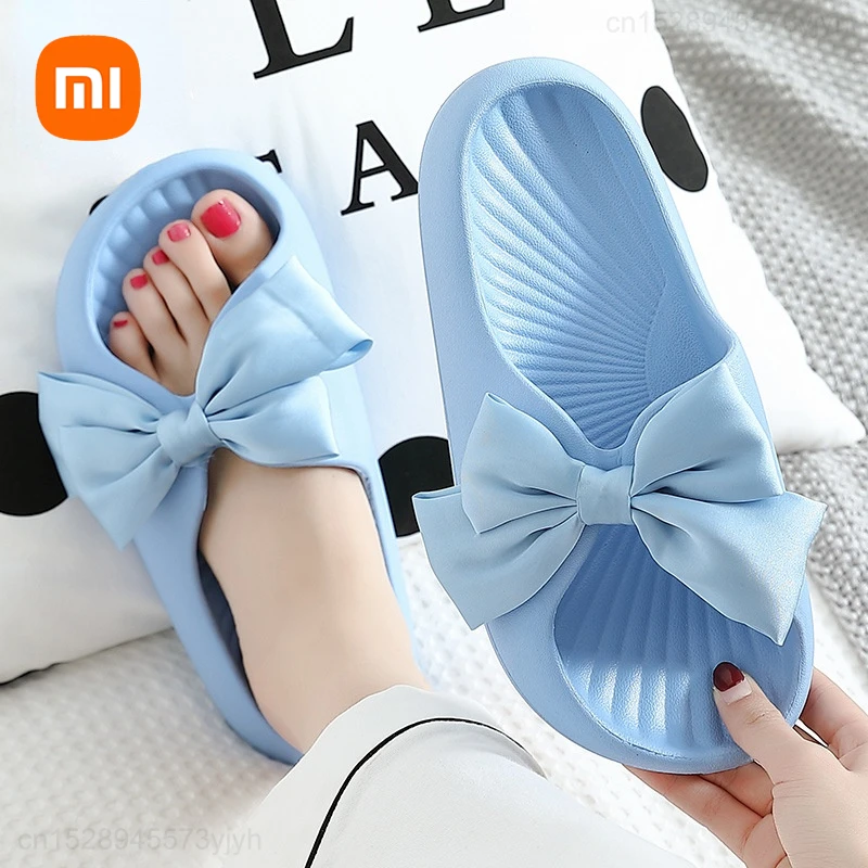 

New Xiaomi Summer Slippers Woman Indoor Fashion Thick Non-slip Sandals Couples Bow Beach Flip Flops Outdoor Eva Quality Slipper
