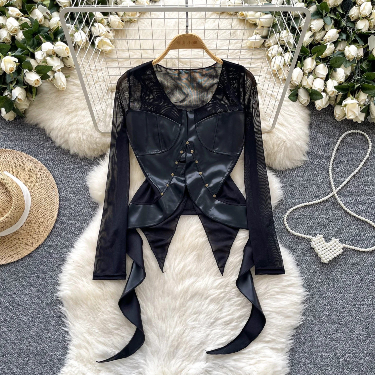 Топ женский винтажный Состаренный с длинным рукавом шикарный облегающий