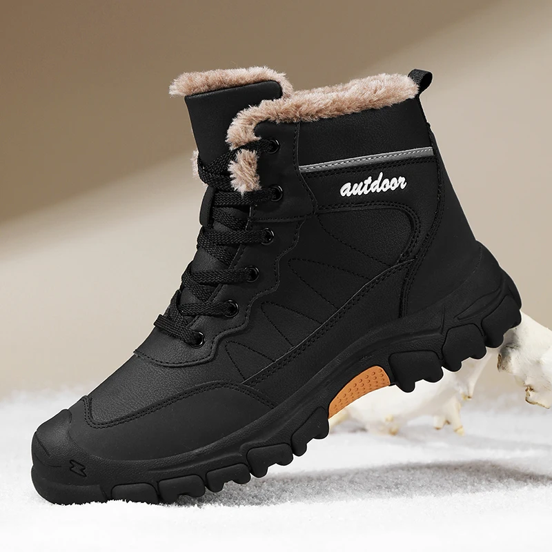 

Повседневные рабочие ботинки Fujeak из хлопка, удобные теплые зимние ботинки из искусственного меха, Нескользящие мотоциклетные ботинки, водонепроницаемая походная обувь для мужчин