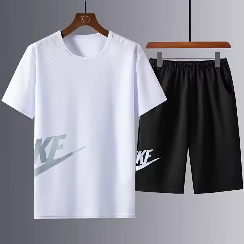 Summer Men's Sportswear Brand Fitness Suit Running Clothes Casual T-shirt + Shorts Sets Breathable 2 Piece Jogging Tracksuit Men