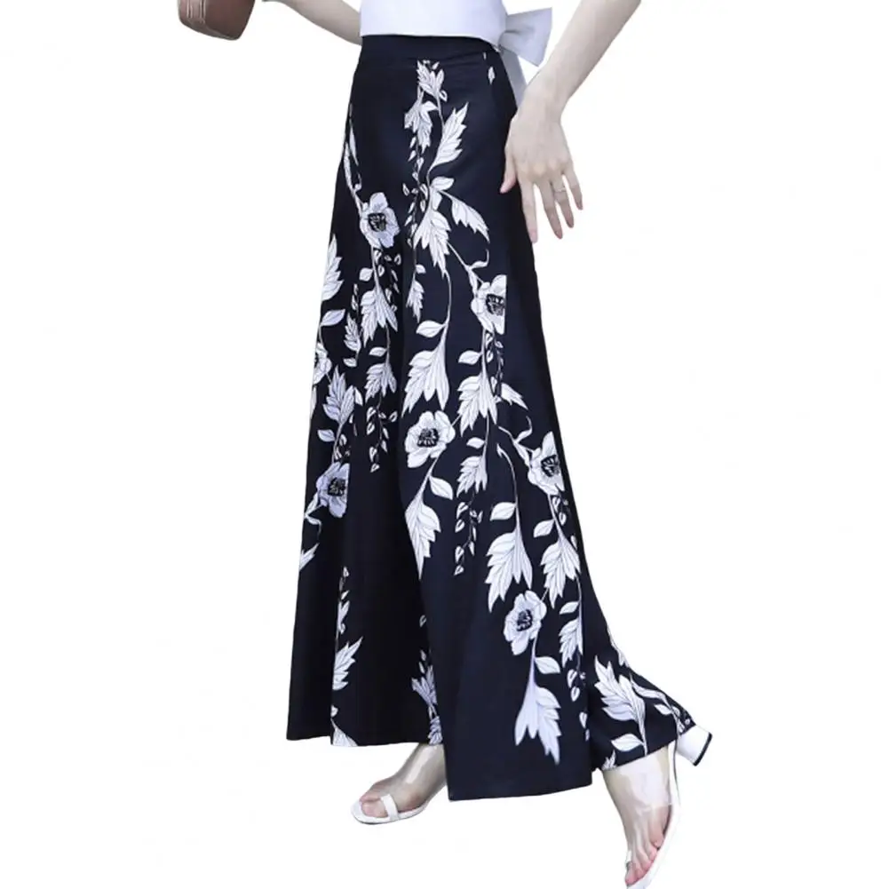 Casual Ankle Length Straight Flower Print High Waist Summer Pants Skirt Lightweight Wide Leg Pants Dating Garment