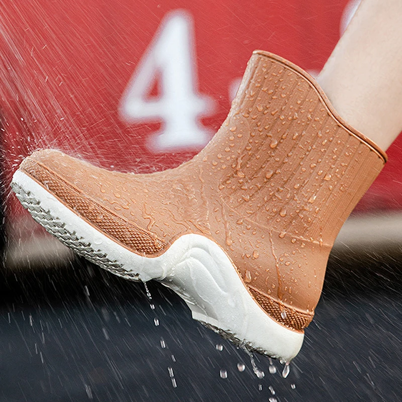 2023 Women's Rain Boots Ladies' Rubber Flat Shoes PVC Macaroon Mixed-color Waterproof Non-slip Outdoor Leisure Plus Size